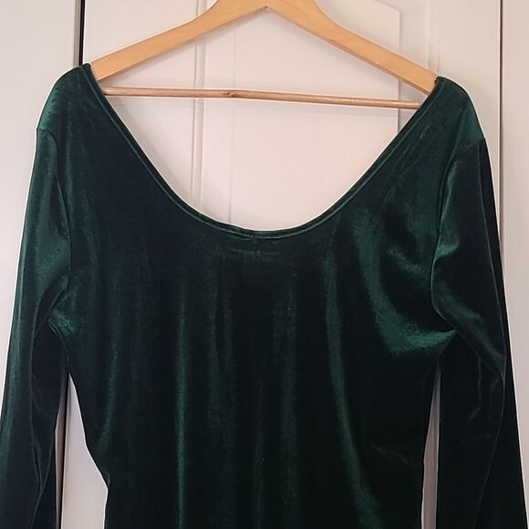 Modcloth Dark Green Stretch Velvet Bodysuit Scoop Neck Long Sleeve Size XL - Picture 6 of 11